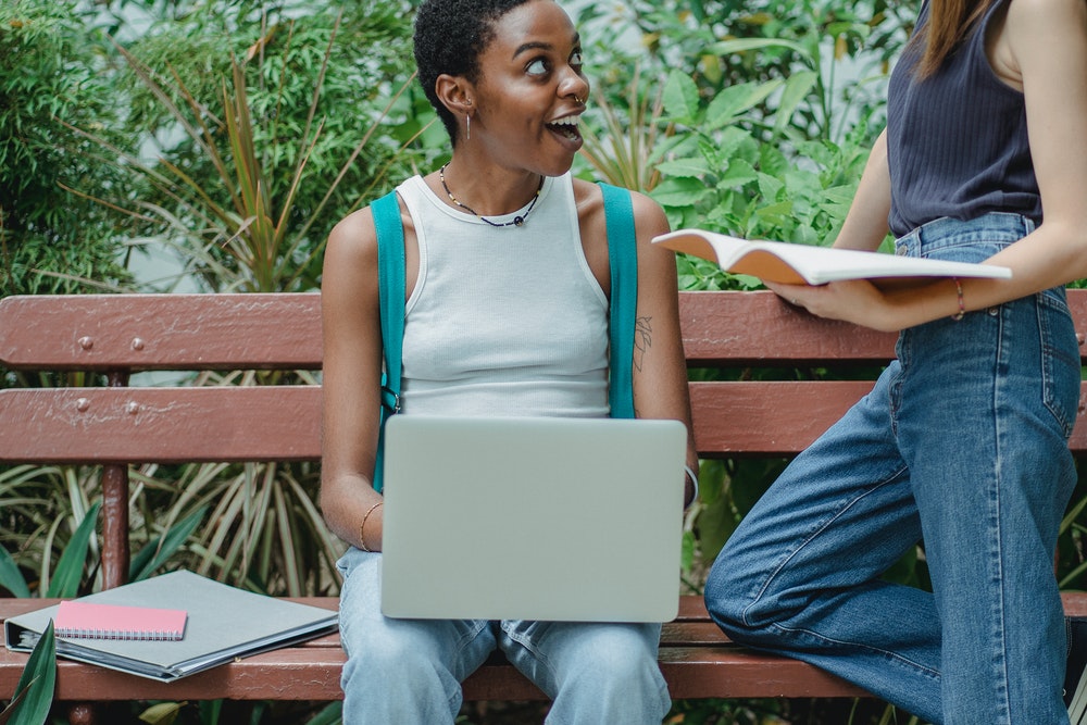 Happy woman on a laptop