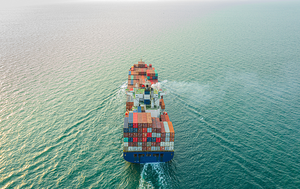 cargo ship carrying container for business import and export logistic supply chain,sea freight,Aerial view.