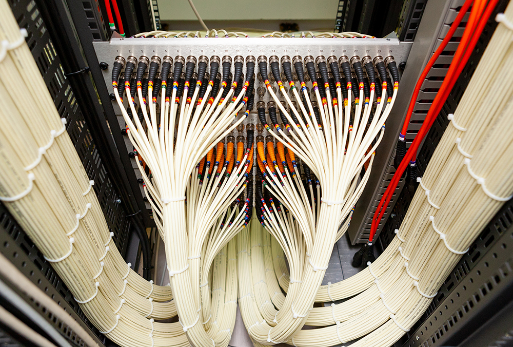 Fiber cables connecting the internet to computers