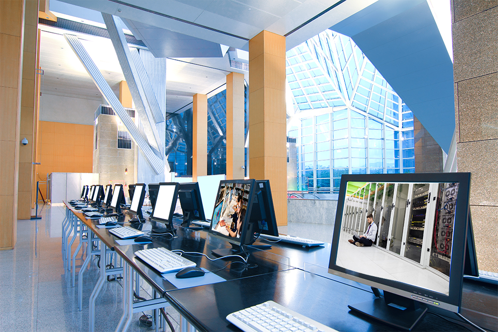 workplace room with computers