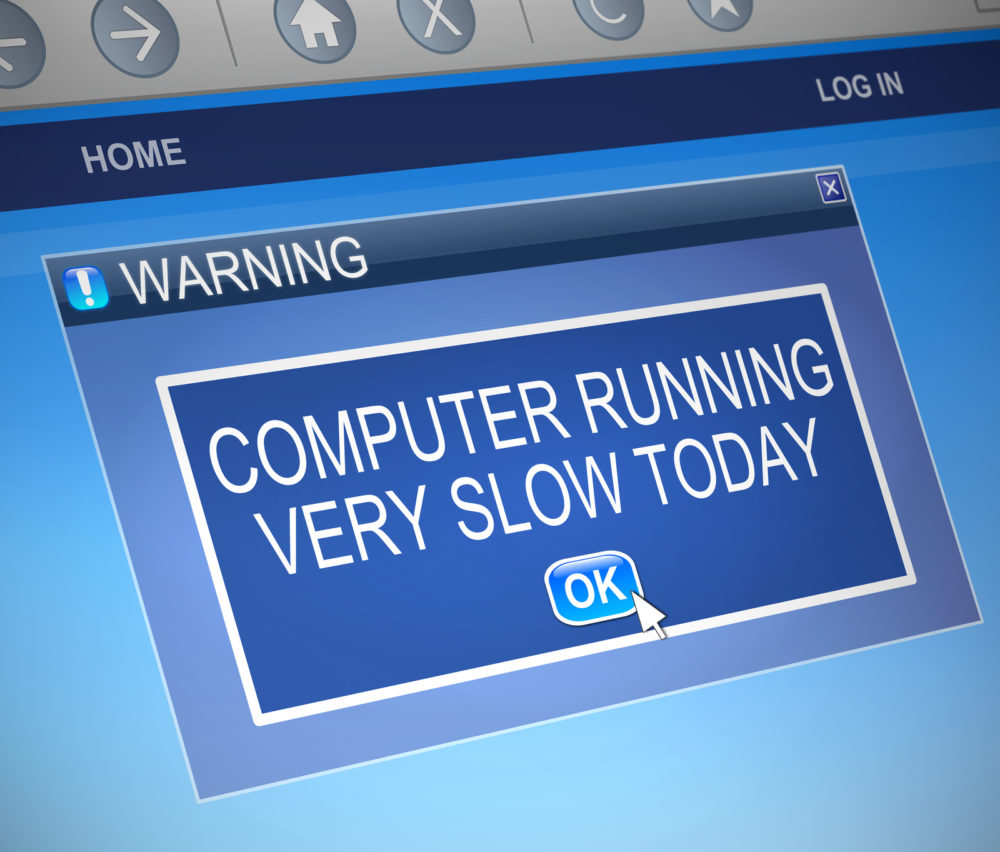 Slow computer prompt displayed on a computer screen