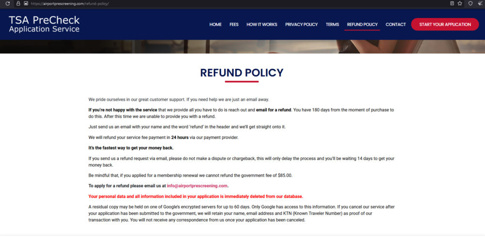Nexus card refund policy