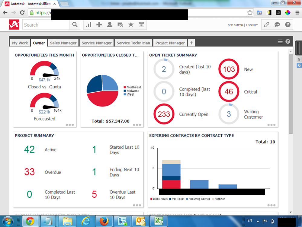 Autotask dashboard screenshot