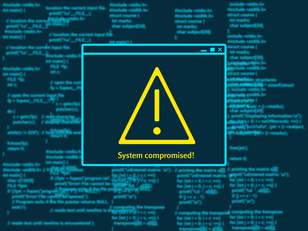 System compromised on computer screen