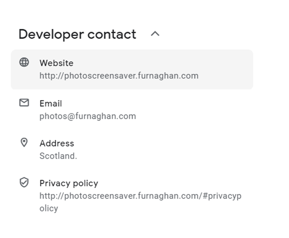 Developer's contact info